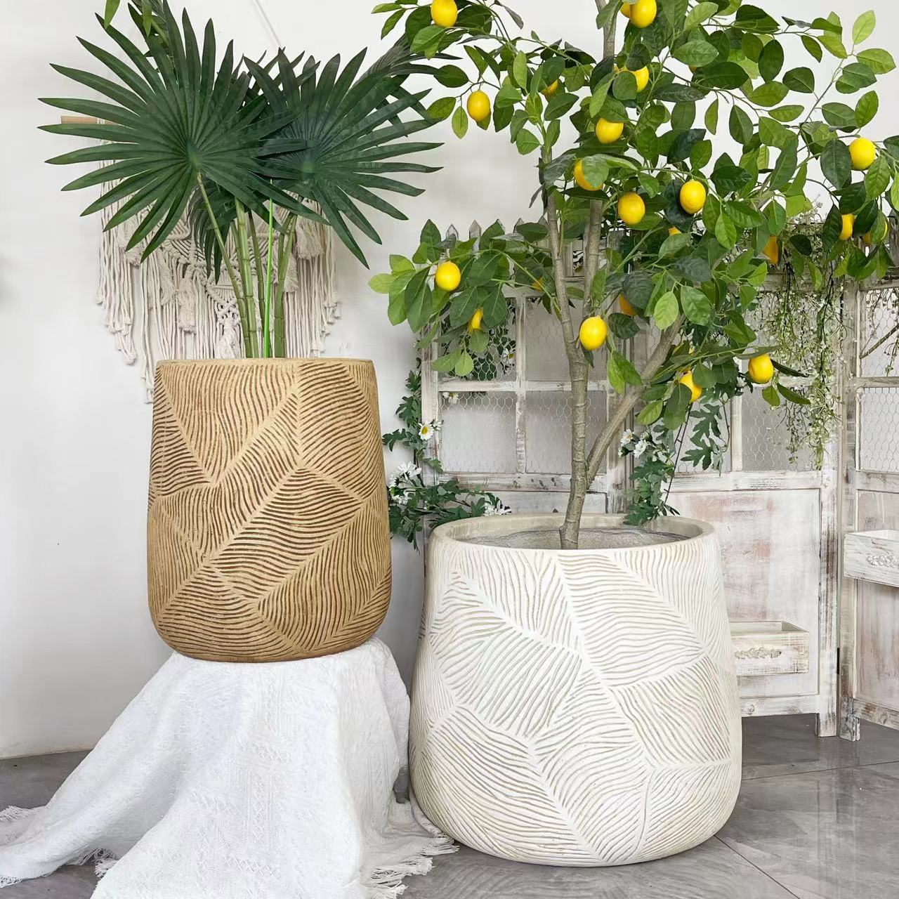 Magnesium Clay Planter Innovative Combination Cylindrical Floor Flowerpot