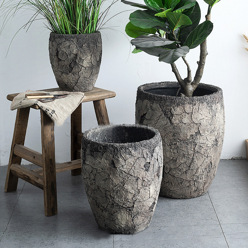 Handmade Retro Smoke Gray Cement Flower Pot Set of 3 Sizes Office Living Room balcony Floor-Standing Concrete Planters