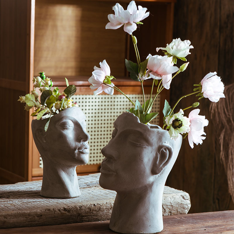 Creative Retro Portrait Vase Cement Flower Pot Personalized Man Decoration Human Head Crafts Greenery Flower Bouquet Flower Arranger