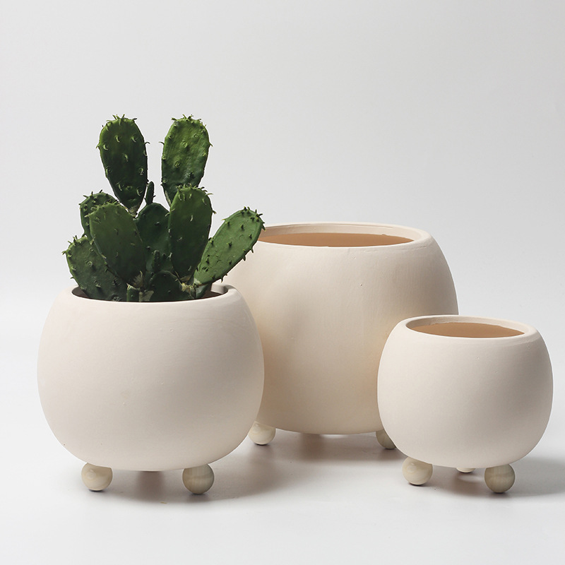 Scandinavian style indoor DIY ceramic flower pot with feet fake flower green bonsai