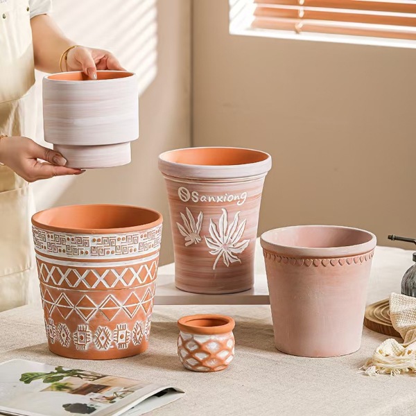 Red ceramic flower pots succulent  terracotta pots