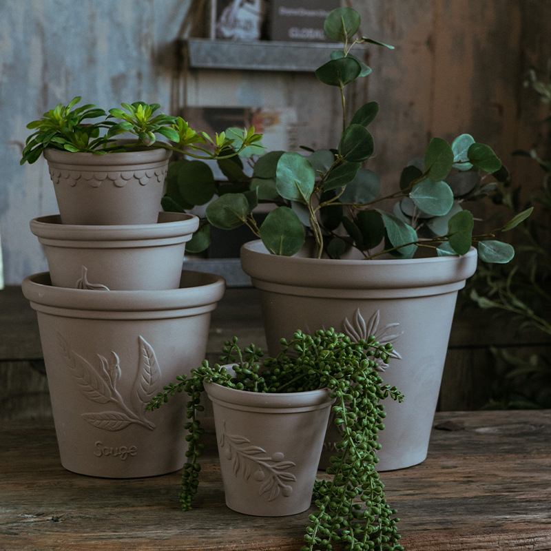 Gray clay flower pots clay pots