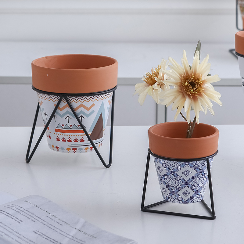 Round Red Pottery Seal Planter Ceramic Succulent Planter Clay Breathable Clay Pot
